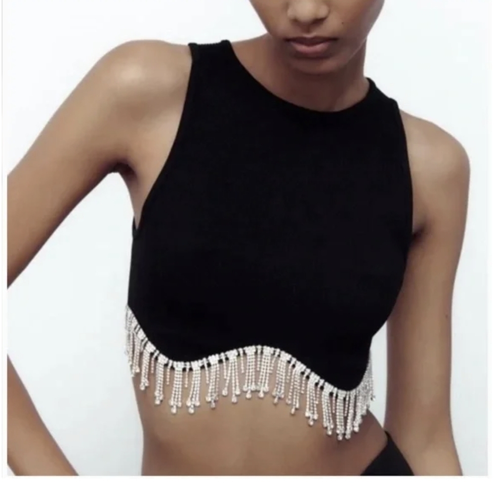 Zara Embellished Sleeveless Crop Top